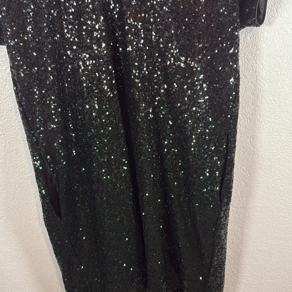 Johnny Was Ratana Ombre Black to Green Sequin Mini Dress with Pockets Size Med - Picture 4 of 10